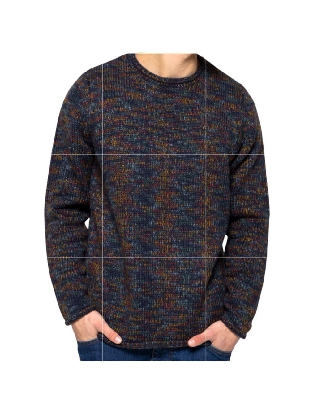 RVLT Revolution Knit Sweater Men Sz XL Dark Blue Multicolor Long Sleeve Pullover
